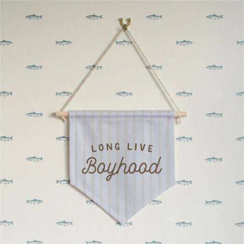 Ticking Stripe Mini Pennant - Long Live Boyhood Fabric Sign