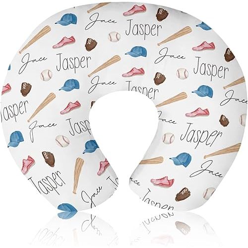 Baby Nursing Pillow Cover - Personalized Name Baseballs Theme Breastfeeding U-Shaped for Bottle Feeding, Ultra Soft Comfortable Breastfeeding Pillow Cover for Infant Baby Boys and Girls