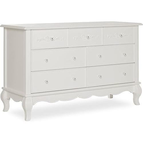 Evolur Aurora Double Dresser for Bedroom, Storage Dresser Organizer with 7 Spacious Drawers, Crafted with New Zealand Pinewood, Durable & Assembled, Ivory Lace