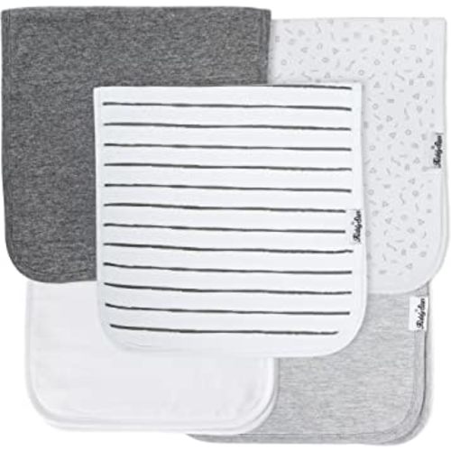KiddyStar® Organic Cotton Baby Burp Cloths, 5 Pack Baby Towels, Large 21''X10'' Soft and Absorbent Burping Towel for Newborns (Grey 1)