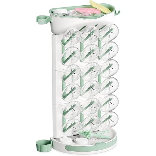 Momcozy DIY Larger Bottle Drying Rack for 18 Bottles, Space Saving Countertop Vertical Rack with Brushes Holder, Detachable Travel Bottle Rack for Baby Accessories & Pump Parts