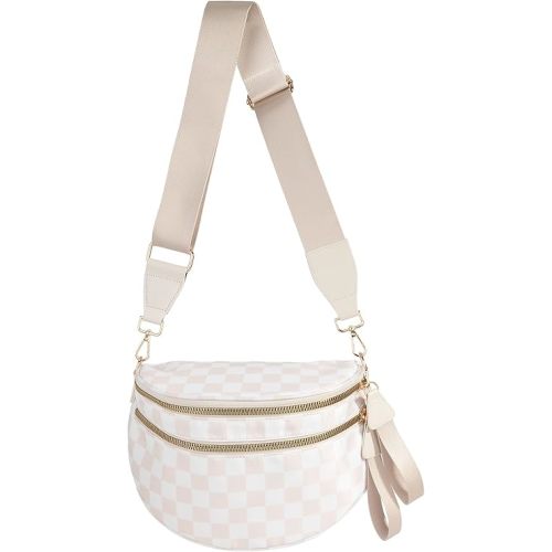 Black and White Checkered Crossbody Bag Bum Bag for Women,Spacious Checkered Purse Fanny Packs Belt Bag