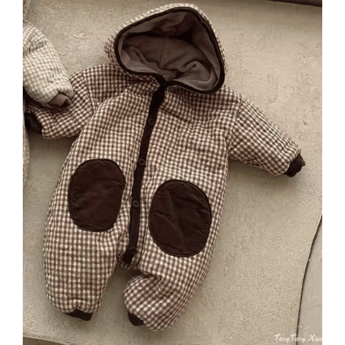 Checkered Hooded Padded Snowsuit – Teeny Mini 3-6m