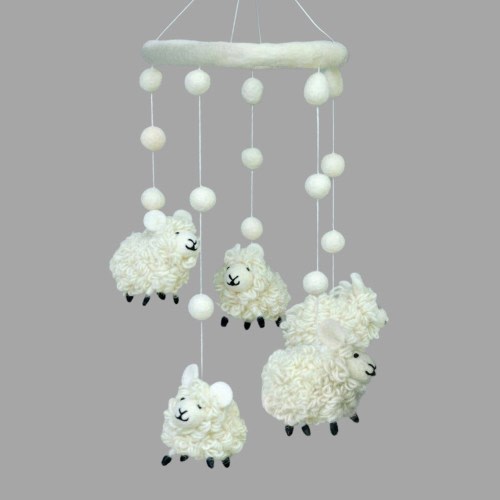 Mary Had a Little Lamb-Sheep Crib Mobile for Nursery -Handmade Natural Wool Felt Baby Mobile-Made in Nepal-Baby Shower Gift-Lamb Baby Mobile
