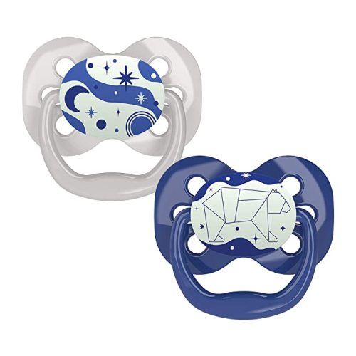 Dr. Brown's Advantage Glow-in-the-Dark Pacifier, 100% Silicone Baby Paci Symmetrical Soother, 0-6m, BPA free, Blue, 2 Pack (Styles May Vary) - 2 Pack, Blue Glow-in-the-Dark