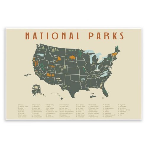 Stupell Industries United States National Parks Adventure Map Green Orange Wall Plaque Art