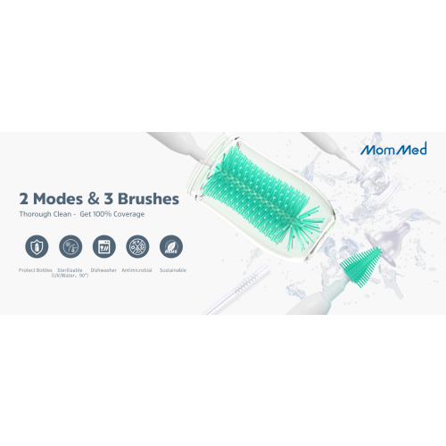 MomMed Electric Bottle Brush, Electric Baby Bottle Brush Set with Silicone Bottle/Pacifier/Straw Brush and Mixing Head, Waterproof Bottle Cleaner Brush with Drying Rack, 2 Modes & 360° Rotation - Blissful Green