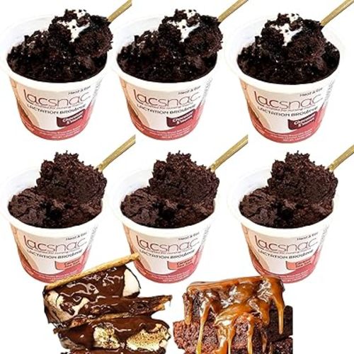 Lacsnac Lactation Brownie Cup Variety Pack - Chocolate S'mores & Sea Salt Caramel (1.83oz, Pack of 10) for Nursing Moms - Made With Flax Seeds, Brewer’s Yeast, Spinach and Broccoli - Promotes Lactation Support & Healthy Breast Milk Supply - GMO-free, Glut