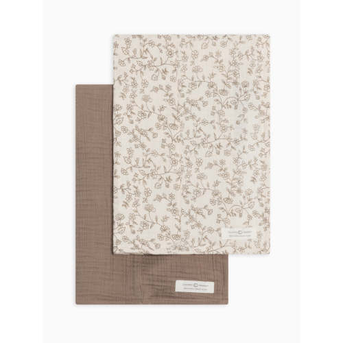 Pip Floral Ivory + Taupe Muslin Burp Cloths