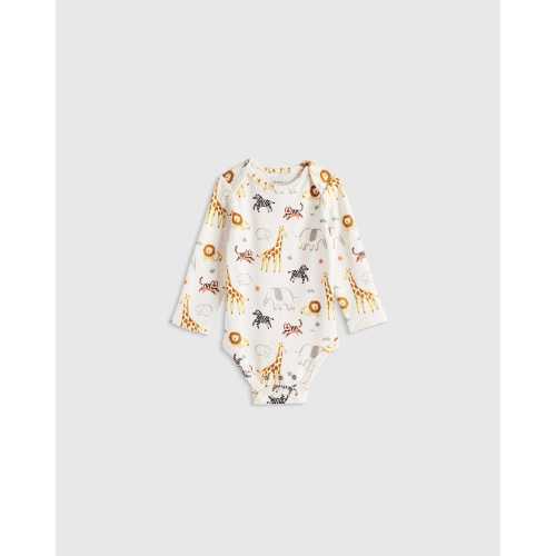 100% Organic Cotton Long Sleeve Bodysuit - Baby in Safari