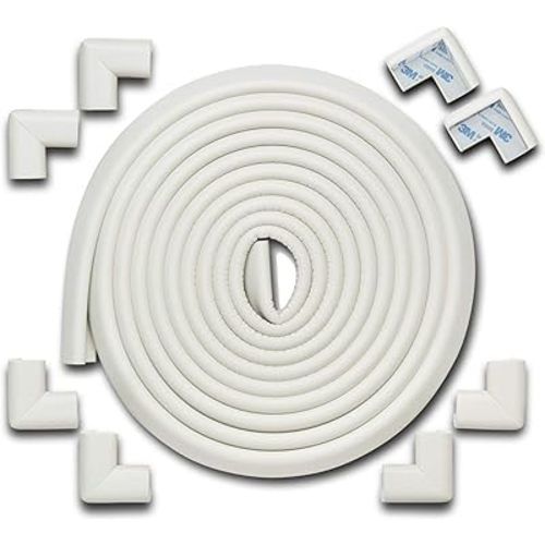 Roving Cove Edge Corner Protector Baby Proofing (Large 18ft Edge 8 Corners), Hefty-Fit Heavy-Duty, Soft NBR Rubber Foam, Furniture Fireplace Safety Bumper Guard, 3M Adhesive, Oyster White (Off White)