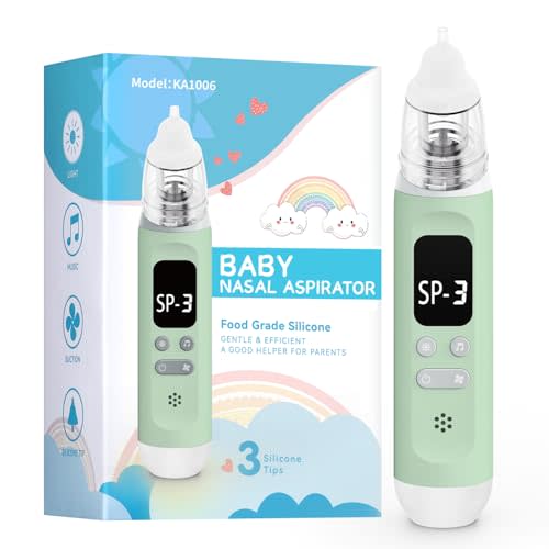 Bivni Baby Nasal Aspirator,Electric Baby Nose Sucker with Adjustable 3 Levels Suction, Rechargeable Nasal Sucker for Babies with 8 Light Modes and 3 Nursery Rhymes(Green)