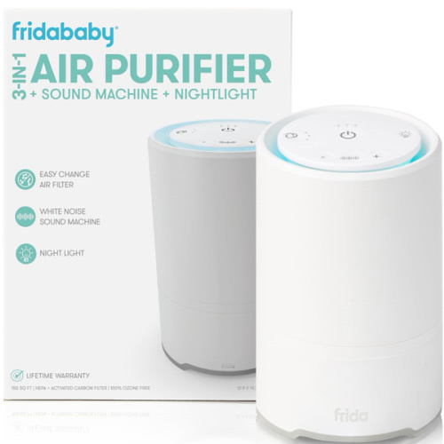 Frida Baby 3-in-1 Baby Air Purifier for Allergy Relief, Sound Machine for Sleeping + Nightlight, HEPA Filter Purifier for Bedroom with 3 Fan Speeds, Easy-Change Filter, Auto-Off Timer