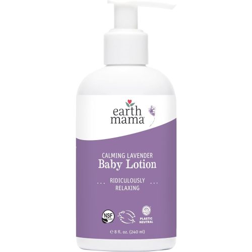 Earth Mama Calming Lavender Baby Lotion for Dry Skin, Calendula Cream for Newborn Skin Care, Organic Moisturizer for Children with Aloe Juice, Rooibos, & Shea Butter, Lavender Lotion, 8 Fl Oz