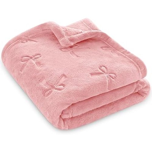BORITAR Baby Blanket with Bow Design, Super Soft Fleece Toddler Blankets for Girls Boys, Warm Lightweight Breathable Newborn Receiving Blankets for Crib Stroller(30x40 Inch, Blush Pink)