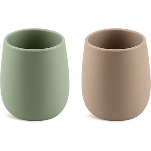 Silicone Tiny Open Cups, Training Cups for Baby Led Weaning (Natural/Sage)
