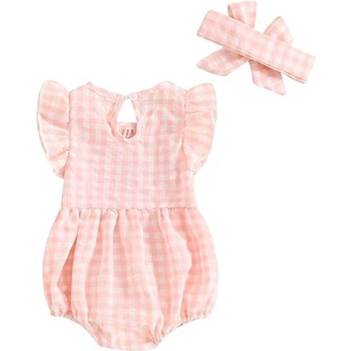 Newborn Baby Girl Bodysuit Sleeveless Halter Frill Romper One-piece Jumpsuit with Headband Summer Clothes Set