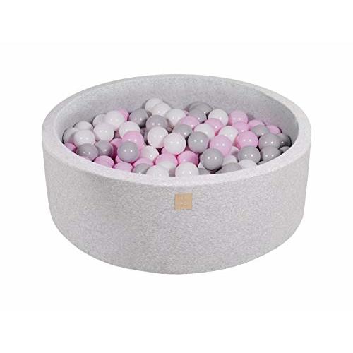 MEOWBABY Foam Ball Pit 35 x 11.5 in /200 Balls Included ∅ 2.75in Round Ball Pit for Baby Kids Soft Children Toddler Playpen Made in EU Light Grey: Pastel Pink/Grey/White