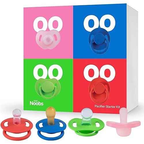 Pacifier Starter Kit by LoveNoobs, 4 Pack, Pacifiers 0-6 Months, Baby Starter Kit, Newborn Silicone Dummy, Orthodontic, Teething Soothers, Newborn Gift, Pink