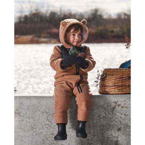 Baby One-Piece Sherpa Mid-Season Outerwear, Tan And Black - Deux par Deux | Maisonette