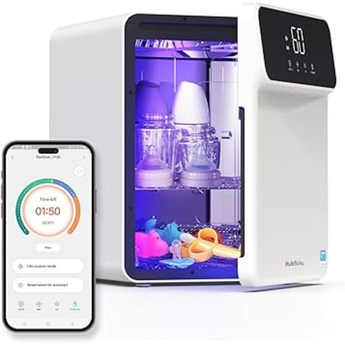 HubiBaby 4-in-1 UVC Cleaner and Dryer for Baby Bottles XL Large Inner Capacity Multifunctional Smart Control with Bluetooth APP