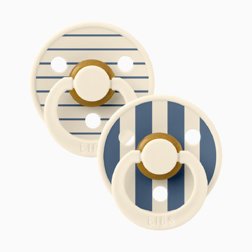 BIBS Studio Pin Colour Natural Rubber Pacificier (2-pack) - Ivory Steel Blue, Size 2