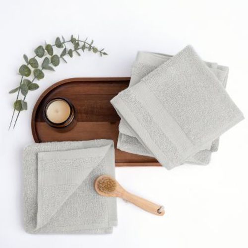 Set Of 6 Wash Cloths, 100% Super Plush Premium Cotton - Becky Cameron, Light Grey, 6 Pack