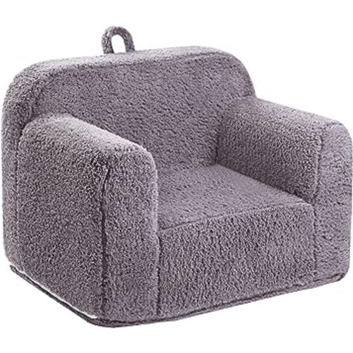 Kids Snuggly-Soft Sherpa Chair, Cuddly Toddler Foam Chair for Boys and Girls, Grey