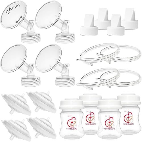 Nenesupply Pump Parts Compatible with Spectra S2 S1 9 Plus Breast Pump to Replace Spectra Pump Parts S2 Accessories Flange 24mm Duckbill Valve Tubing Bottles Backflow Protector (24mm - 4 Sets)