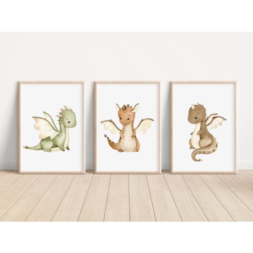 Dragons Watercolor Wall Art Prints Cute Dragons Nursery Wall Decor Dragons Art Baby Shower Dragons Artwork Dragons Printing Nursery Wall Art