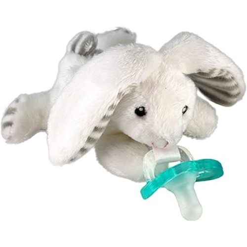 RaZbaby JollyPop Pacifier, Holder w/Detachable Baby Pacifier, Stuffed Animal RaZbuddy, All Ages 0M+, 100% Medical Grade USA Made Silicone Pacifier, Machine Washable, Easy to Hold – Bunny