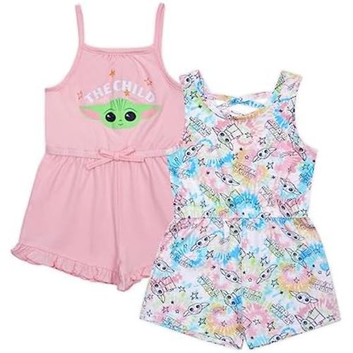 STAR WARS The Mandalorian Grogu Girls 2 Pack Romper for Infant and Toddlers