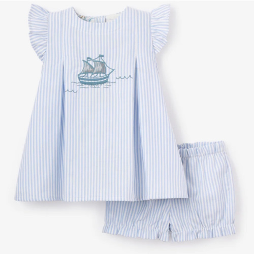 Sailboat Embroidered Oxford Stripe Dress – Elegant Baby