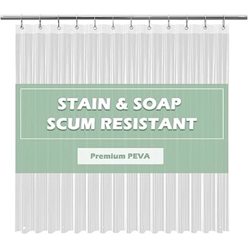 EHZNZIE Clear Shower Curtain Liner Light Weight PEVA, Shower Liner 72x72 Inches, Waterproof, No Chemical Smell with 12 Rust Proof Metal Grommets for Bathroom Shower Curtain