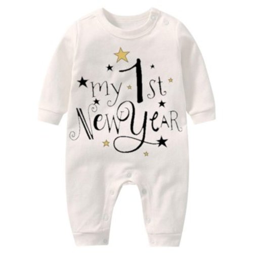 PINQI Baby Cute Jumpsuit My First New Year Clothes Baby Boys Girls Outfits Letter Print Romper Jumpsuit Headband Outfits Set
