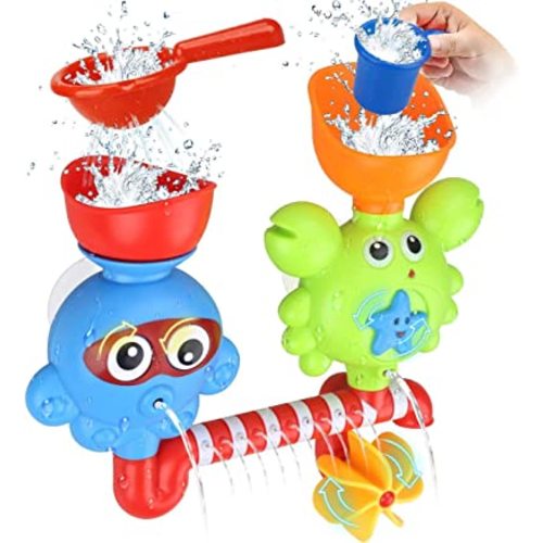 Bath Toys Bathtub Toys for 1 2 3 4 Year Old Kids Toddlers Bath Wall Toy Waterfall Fill Spin and Flow Non Toxic Birthday Gift Ideas Color Box (Multicolor)