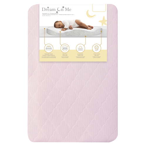 Evolur Rest EZ 2 in 1 Mini Crib Mattress, Pink