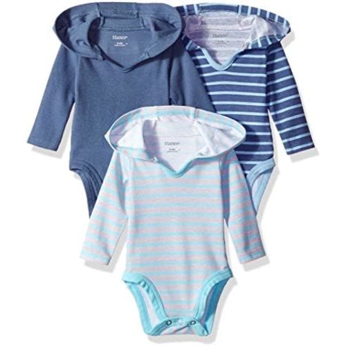 Hanes Baby and Toddler Ultimate Flexy Long Sleeve Bodysuit Hoodie (3 Pack)