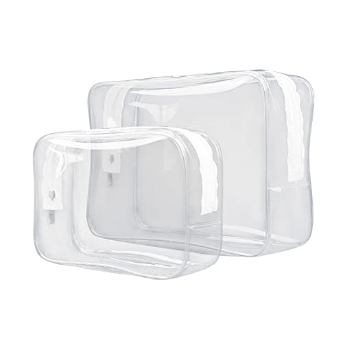 Clear Makeup Bag, All Clear TSA Approved Toiletry Bag, Clear Travel Bags for Toiletries, Plastic Toiletry Bag, Clear Cosmetic Bag for Women and Men-2 Pack