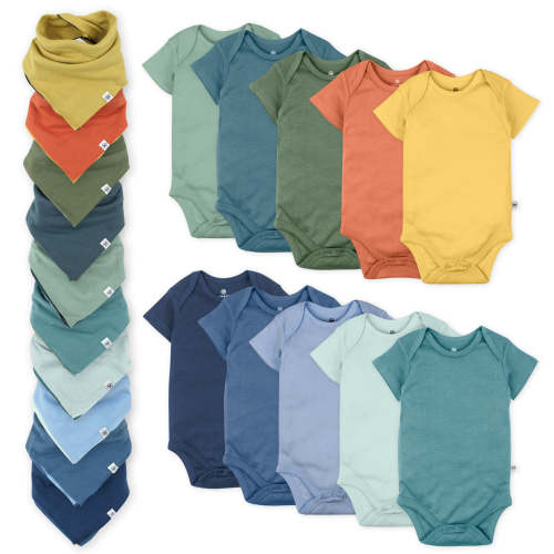 20-Pack Organic Cotton Short Sleeve Bodysuit & Bandana Bib Burp Cloth | Honest Baby Clothing