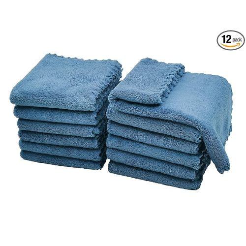 Kyapoo Baby Washcloths 12 Pack 12x12 Inches Microfiber Coral Fleece Extra Absorbent and Soft for Newborns, Infants and Toddlers-Navy Blue
