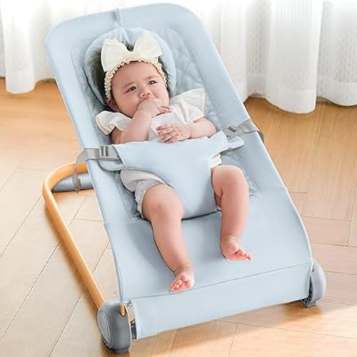 Fodoss Baby Bouncer, Portable Bouncer Seat for Babies, Portable Bedside Bassinet with Wheels-Blue