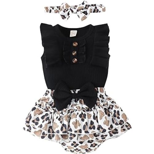 Baby Girl Clothes Newborn Infant Summer Outfits Ruffle Romper and Shorts with Headband Sets for 0-3-6-9-12-18 Months