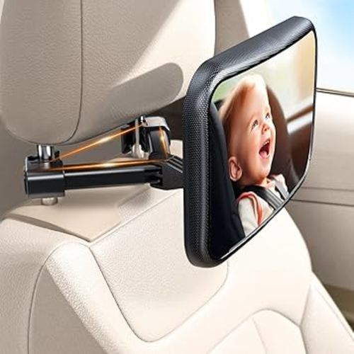 Baby Car Mirror, Car Seat Mirror for Rear Facing, Upgraded Safety Car Mirror for Infant Newborn with Hook Clip Design Non-Shaking Wide Crystal View Shatterproof Crash Tested Adjustable Easy