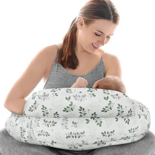 Nursing Pillow for Breastfeeding, Original Breastfeeding Pillows for Support Mom and Baby, Nursing Pillows with Adjustable Waist Strap, Pocket and Removable Soft Cover, White