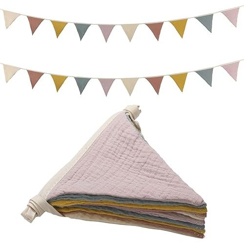 Oudain 17 ft Pennant Banner Flags, 2 Pcs Nursery Garland Triangle Bunting Flag Baby Banner for Nursery Decor Baby Birthday Boho Wedding Shower Party Event, Each 8.5 ft(Rainbow Color)