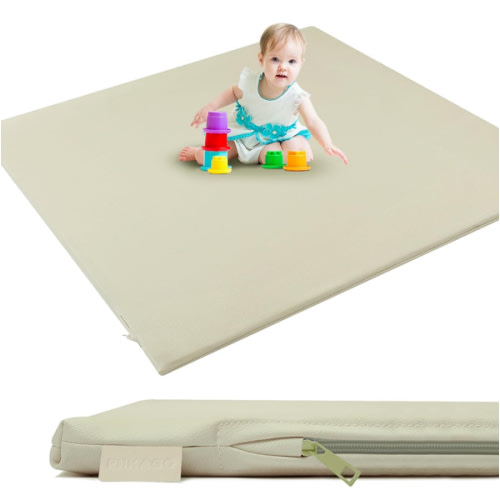 Padded Baby Play Mat, Super Soft Vegan Leather Baby Mat for Floor, 48x48 Thick Foam Cushioned Play Mat for Babies 6-12 Months, Fits Nicely Into 50x50 Playpen Mat, Grayish Green