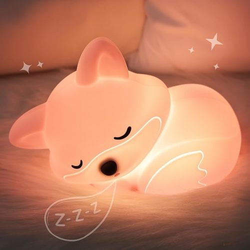 Fox Lamp for Girls, Pink Silicone Squishy Fox Shaped, 20 Mins Auto-Off Rechargeable Dimmable Night Light, Fox Gifts for Nursery Baby Girl Women, Christmas White Elephant Gifts Idea