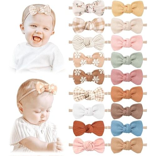 Niceye Baby Girl Bows and Headbands, Stretchy Nylon Hairbands Hair Bows for Newborns, Infants, Toddlers - Handmade Baby Hair Accessories for Girls
