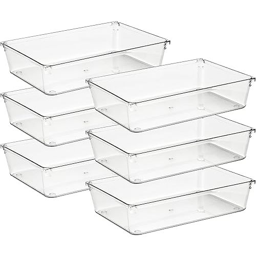 Ravinte 6 Pack Drawer Organizer - 6" X 9" Plastic Storage Bins, Acrylic Organizers with Non-Slip Pads Clear Desk Storage Tray for Makeup, Jewelries, Kitchen Utensils, Bathroom and Office